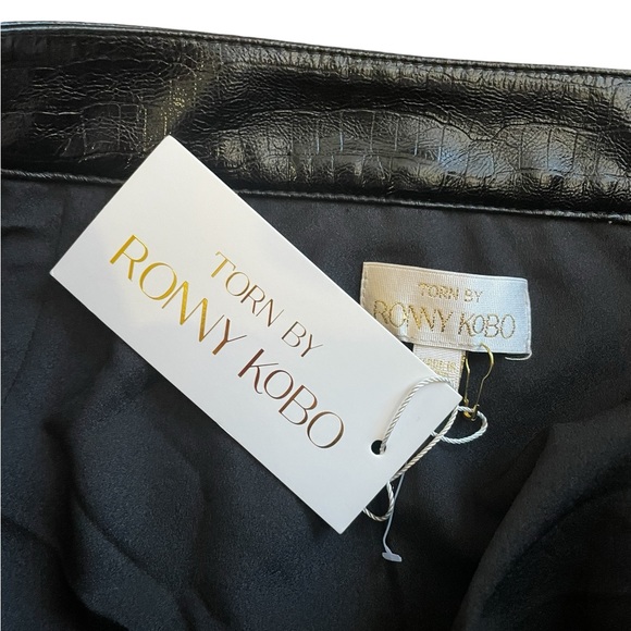 TORN By RONNY KOBO The Donnie Skirt Asymmetric Faux Leather Metallic Croc New - Picture 9 of 15